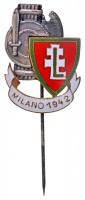 1942. "Milano 1942" aranyozott, zománcozott fém levente kitűző (28x20mm) T:2 Hungary 1942. "Milano 1942" gilt, enamelled metal Levente pin (28x20mm) C:XF