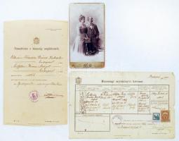 1919 Guttmann Tivadar, a Ganz gyár könyvelőjének házassági anyakönyvi kivonata, és feleségével közös fotója