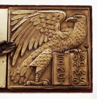 Régi fém berakásos felakasztható fa feszület, a kereszt négy ágában a négy evangélista attribútumáva...