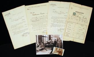 1897-1904 Guttmann Tivadarnak a Ganz gyár könyvelőjének 4 db fizetési papírja, rajta Mechwart András és Pallavicini aláírásával, 1 db fotóval, 10x6 cm és annak felnagyított másolatával