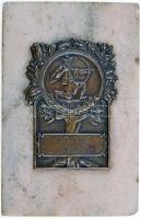 1936. "X.P.L.E - X. Polgári Lövész Egyesület" íjász plakett márványlapon, "LUDVIG" gyártói jelzéssel (Br.:65x101mm) T:2 Hungary 1936. "X.P.L.E - 10th Civilian Rifle Association" archery plaque on marble, with makers mark "LUDVIG" (Br.:65x101mm) C:XF