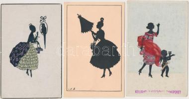 50 db RÉGI főként használatlan sziluettes művész motívumlapok / 50 old mostly unused silhouette art motive cards