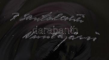 Kézzel készített, jelzett Nuutajärvi retró üvegtál színes üvegbetétekkel a tervező, Pertti Santalaht...