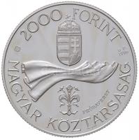 1996. 2000Ft Ag Ötvenéves a forint PRÓBAVERET tokban T:PP Csak 50 darab! R! Hungary 1996. 2000 Forint Ag 50th Anniversary - Forint TRIAL STRIKE in case C:PP Only 50 examples! RARE! Adamo EM144