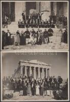 cca 1920-1930 Athén, Akropolisz, Compagnia Bianca néptánccsoport 2 db csoportképe, hátulján feliratozva, 17×12,5 cm