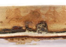 Kék ólomkristály hamutartó ezüst (Ag) peremmel, hámozott, metszett, d: 12 cm