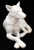 Herendi fekvő kutya, fehér mázas, jelzett (mélynyomás), hibátlan, m:16 cm, h:28 cm