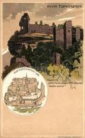 Fleckenstein, Chateau Fort de Fleckenstein; castle ruins, litho