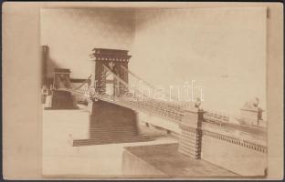 cca 1930-1940 Lánchíd makett részlet, 14×8,5 cm