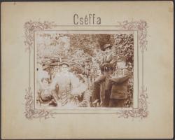 cca 1900-1930 Cséffa, családi vasutas kabinetfotó, feliratozva, 20×16 cm