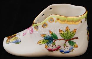 Herendi Viktória mintás cipő, kézzel festett, jelzett, hibátlan, h: 10 cm /  Herend chinaware shoe