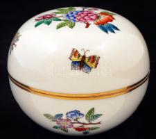 Herendi Viktória mintás bonbonier, kézzel festett, jelzett, hibátlan, d: 11,5 cm, m: 9 cm