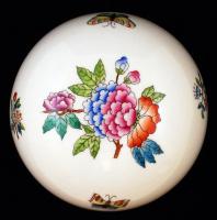Herendi Viktória mintás bonbonier, kézzel festett, jelzett, hibátlan, d: 11,5 cm, m: 9 cm