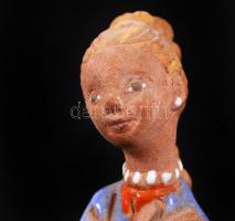 Kovács Margit (1902-1977): Kislány virággal. Festett kerámia, jelzett, copfján apró lepattanás / Gir...