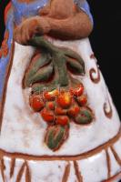 Kovács Margit (1902-1977): Kislány virággal. Festett kerámia, jelzett, copfján apró lepattanás / Gir...