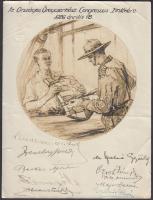 1926 Az Országos Öregcserkész Congressus Emlékére, rajzmontázs, több résztvevő aláírásával, kicsit megviselt állapotban