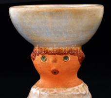 Kiss Roóz Ilona (1920-2010): Felolvasó asszony. Mázas festett kerámia gyertyatartó, jelzett, hibátla...