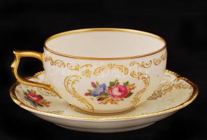 Rosenthal aranyozott virágmintás csészealj és csésze, matricás, hibátlan, jelzett, d: 9 és  14 cm