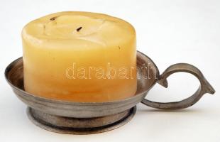 Jelzett ón séta gyertyatartó, gyertyával, 15×11 cm