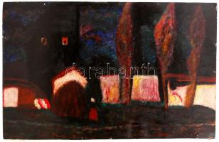 Pap Gyula (1899-1983): Udvar. Olaj, karton, jelzett, 50×80 cm