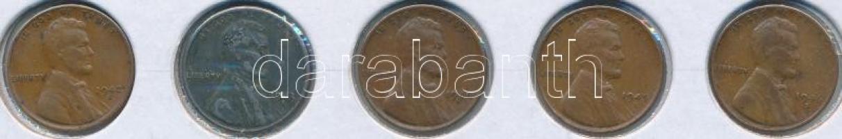 Amerikai Egyesült Államok 1942S-1946S 1c "Lincoln" (5x) T:2-
USA 1942S-1946S 1 Cent "...