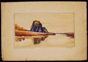 Dehény Lajos (1906-1952): Maros részlet, Makó 1932, akvarell, papír, jelzett, 30,5×16,5 cm