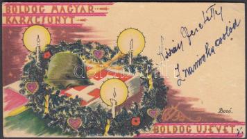 cca 1940-1945 Bozó: Boldog magyar karácsonyt, boldog új évet feliratú nyomtatvány