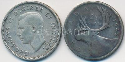 Kanada 1939-1943. 25c Ag "VI. György" (2x) T:2- Canada 1939-1943. 25 cents Ag "George VI" (2x) C:VF