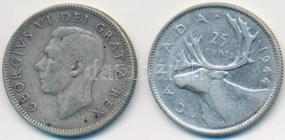 Kanada 1944-1950. 25c Ag "VI. György" (2x) T:2- Canada 1944-1950. 25 cents Ag "George VI" (2x) C:VF
