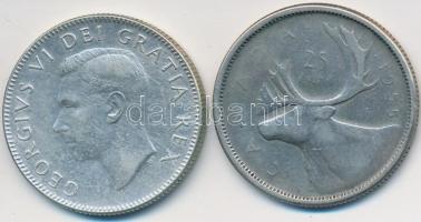 Kanada 1952-1955. 25c Ag (2x) "VI. György" + "II. Erzsébet" T:2-,3 Canada 1952-1955. 25 cents Ag (2x) "George VI" + "Elizabeth II" C:VF,F