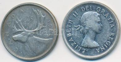 Kanada 1960-1961. 25c Ag "II. Erzsébet" (2x) T:2-,3 Canada 1960-1961. 25 cents Ag "Elizabeth II" (2x)  C:VF,F