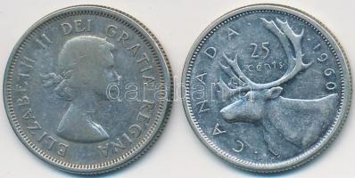 Kanada 1960-1961. 25c Ag "II. Erzsébet" (2x) T:2-,3
Canada 1960-1961. 25 cents Ag "El...