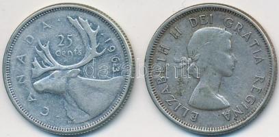 Kanada 1962-1963. 25c Ag "II. Erzsébet" (2x) T:2-,3
Canada 1962-1963. 25 cents Ag "El...