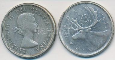 Kanada 1964-1965. 25c Ag "II. Erzsébet" (2x) T:2- Canada 1964-1965. 25 cents Ag "Elizabeth II" (2x)  C:VF