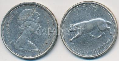 Kanada 1966-1967. 25c Ag "II. Erzsébet" (2x) T:2- Canada 1966-1967. 25 cents Ag "Elizabeth II" (2x)  C:VF