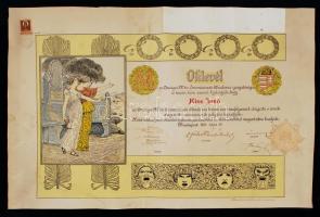 1931-1932 a Magyar Királyi Színművészeti Akadémia 2 db díszes oklevele rendezői, illetve színművésze...