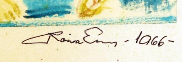 Róna Emy (1904-1988): Felvonulás. Akvarell, papír, jelzett, üvegezett keretben, 17×16 cm