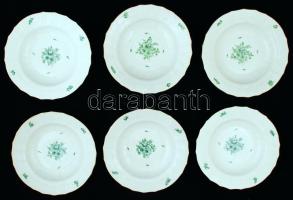 Óherendi apró virág mintás mélytányér készlet (6db), jelzett, hibátlan, kézzel festett, m:4 cm, d:25 cm