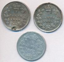 Kanada 1880-1901. 5c Ag "Viktória" (3x) T:2-,3 Canada 1880-1901. 5 Cents Ag "Victoria" (3x) C:VF,F