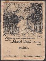 1917 Raniovice, "Szeretett parancsnokunknak, nagyságos Szilágyi László főhadnagy úrnak emlékül a tisztjelölt iskola", kézzel rajzolt emléklap az első világháborúból
