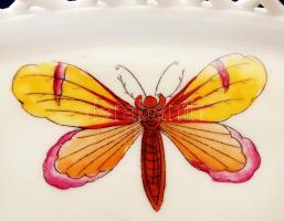 Herendi Viktória mintás ovális áttört tál, kézzel festett, jelzett, hibátlan, 26×16 cm