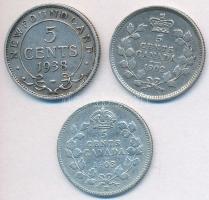 Kanada 1902-1938. 5c Ag (3x) "VII. Edvárd" + "VI. György" T:2,2- Canada 1902-1938. 5 Cents Ag (3x) "Edward VII" + "George VI" C:XF,VF
