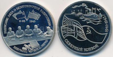 Oroszország 1992. 3R Cu-Ni "Szövetséges konvojok Murmanszknál" + 1995. 3R Cu-Ni "A németek megadják magukat" T:PP ujjlenyomatos Russia 1992. 3 Roubles Cu-Ni "Allied supply convoys to Murmansk" + 1995. 3 Roubles Cu-Ni "German surrender" C:PP fingerprint