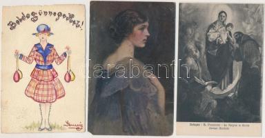 Kb. 550 db RÉGI motívumlap sok lithoval és pár fotóval dobozban; üdvözlő, művész, hölgyek, gyerek / ...