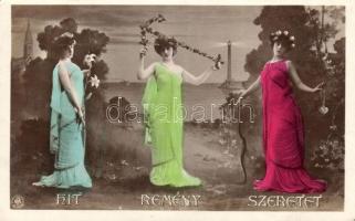 Hit - Remény - Szeretet - 5 db futott régi képeslap / 5 devotional postcards