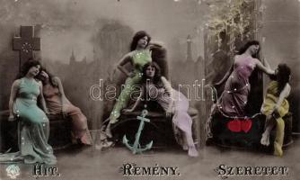 Hit - Remény - Szeretet - 5 db futott régi képeslap / 5 devotional postcards