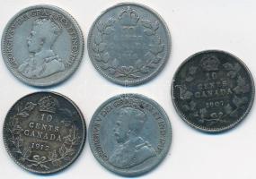 Kanada 1907-1931. 10c Ag (5x) "VII. Edvárd" + "V. György" T:2-,3 Canada 1907-1931. 10 Cents Ag (5x) "Edward VII" + "George V" C:VF,F