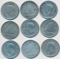 Kanada 1939-1952. 10c Ag "VI. György" (9x) T:2-,3
Canada 1939-1952. 10 Cents Ag "Geor...