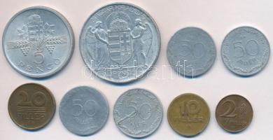 1943. 5P Al + 1945. 5P Al + 1946. 2f tombak + 1947. 10f tombak + 20f CuAl + 1948-1966. 50f Al (4xklf) T:vegyes