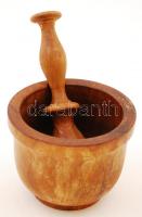 Spanyol fa mozsár, mozsártörővel, jelzett, d: 11,5 cm